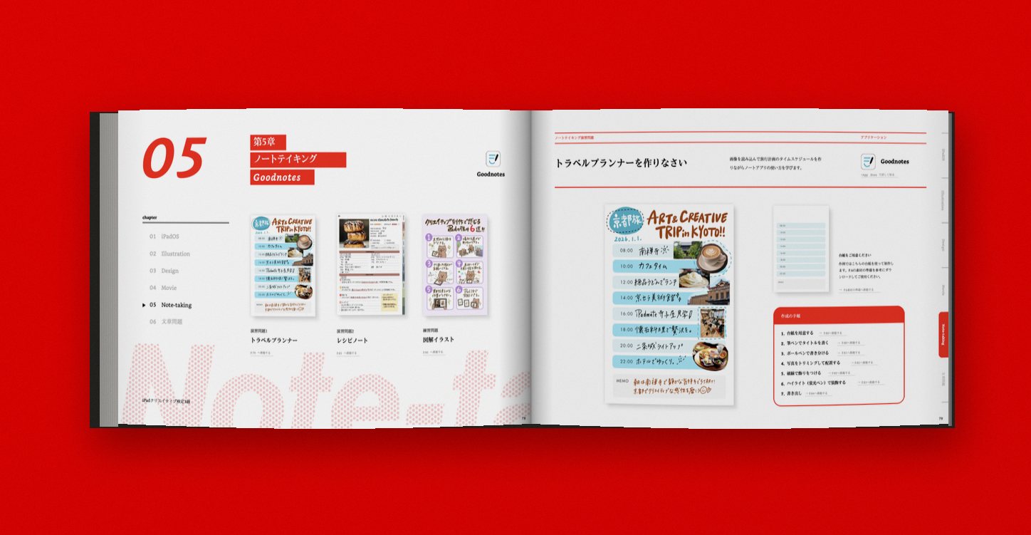 iPadクリエイティブ検定 公式ガイドブック 紙面イメージ（第5章 ノートテイキング・Goodnotes）